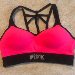 PINK- medium sports bra - hot coral color